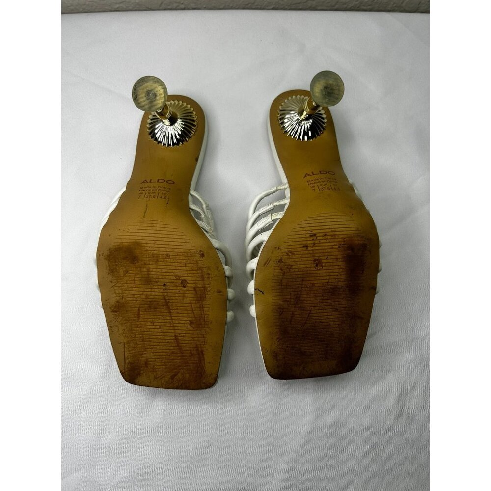 ALDO Harpa Strappy Heeled Mule Women's Size 7 White Leather Slip-on Sandals - Picture 7 of 9